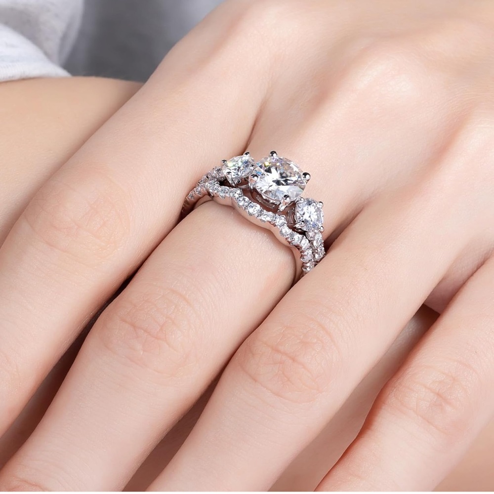 Past Future and Present wedding ring bridal set - Picture 6 of 8